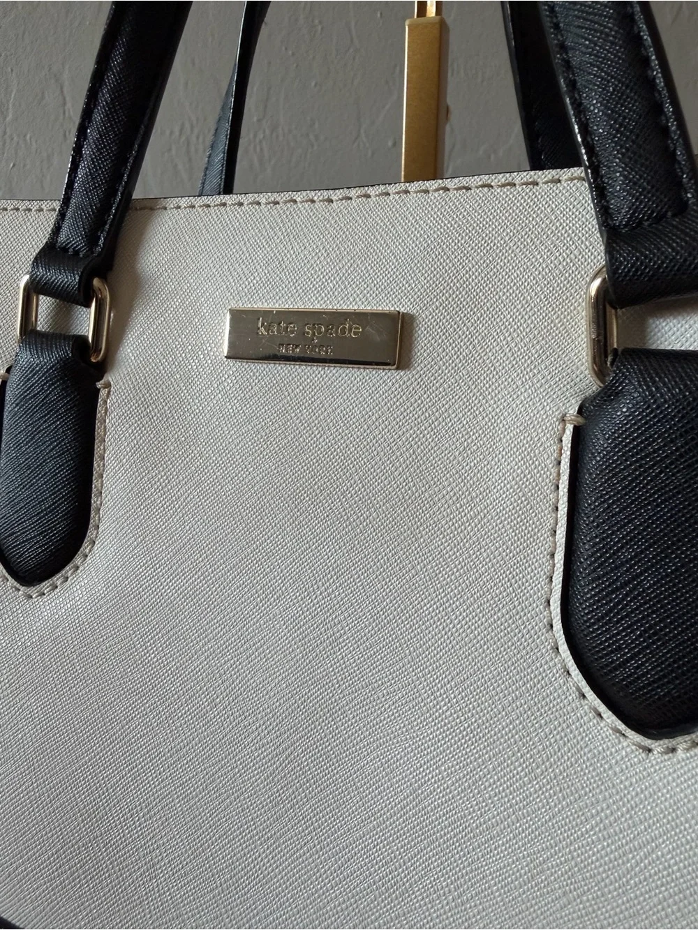 kate spade Two-Tone White and Beige Satchel with Black Handles